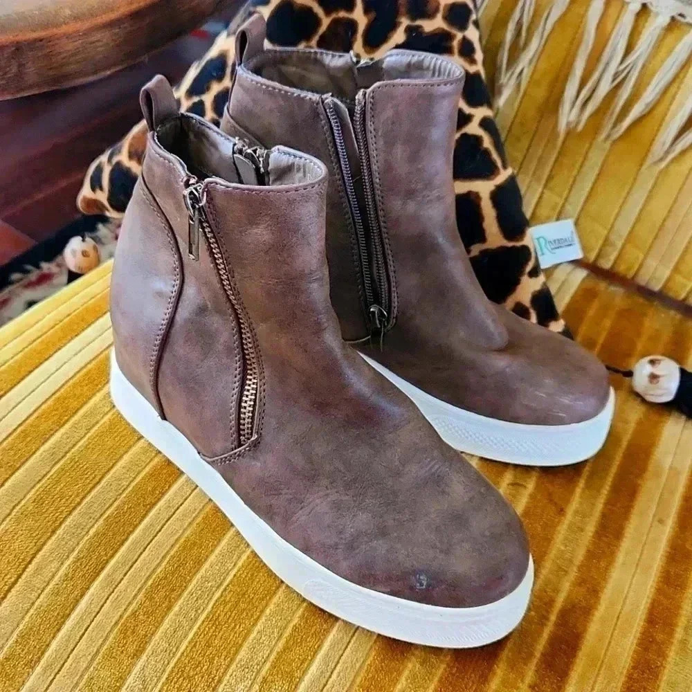 Vepose New York Vegan‎ Leather Winter Ankle Boots Sz 7 Brown